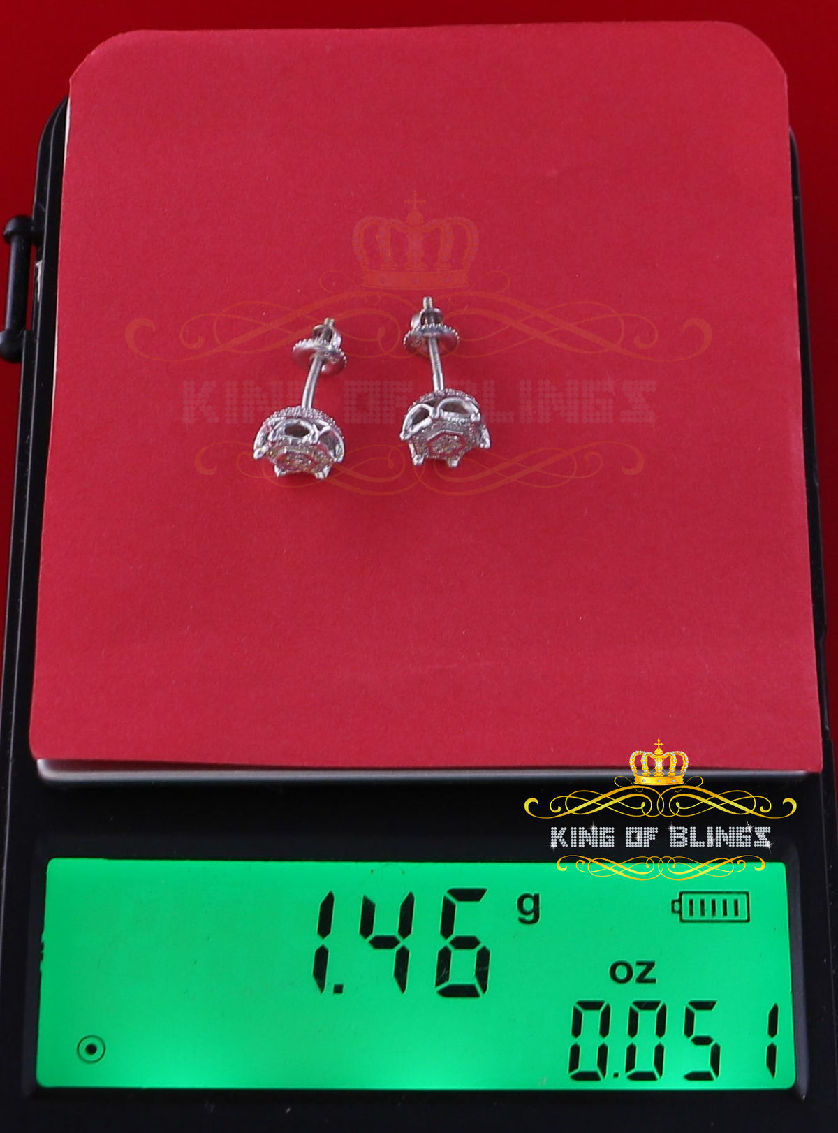 King Of Bling's 0.10ct Diamond Stud Hexagon Earrings White 925 Sterling Silver For Men/ Women KING OF BLINGS