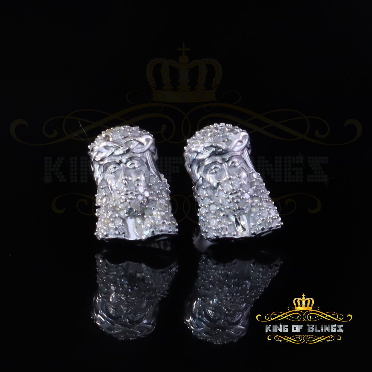 King of Bling's Men's & women's 0.33ct VVS 'D' Moissanite 925 Silver White Jesus Stud Earrings