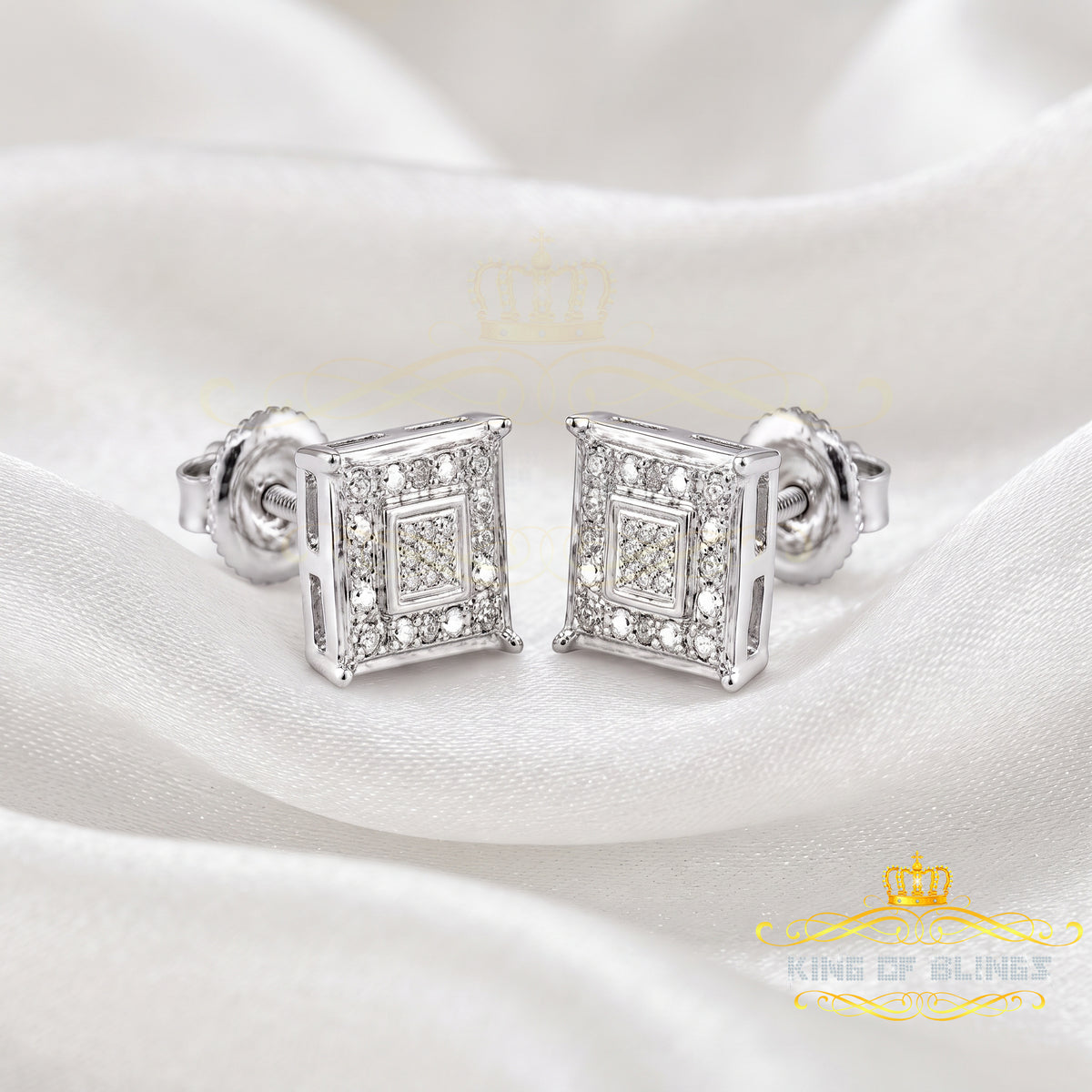 King Of Bling's 0.05ct Diamond 925 Sterling Silver White Stud Women's & Men's Square Earrings KING OF BLINGS