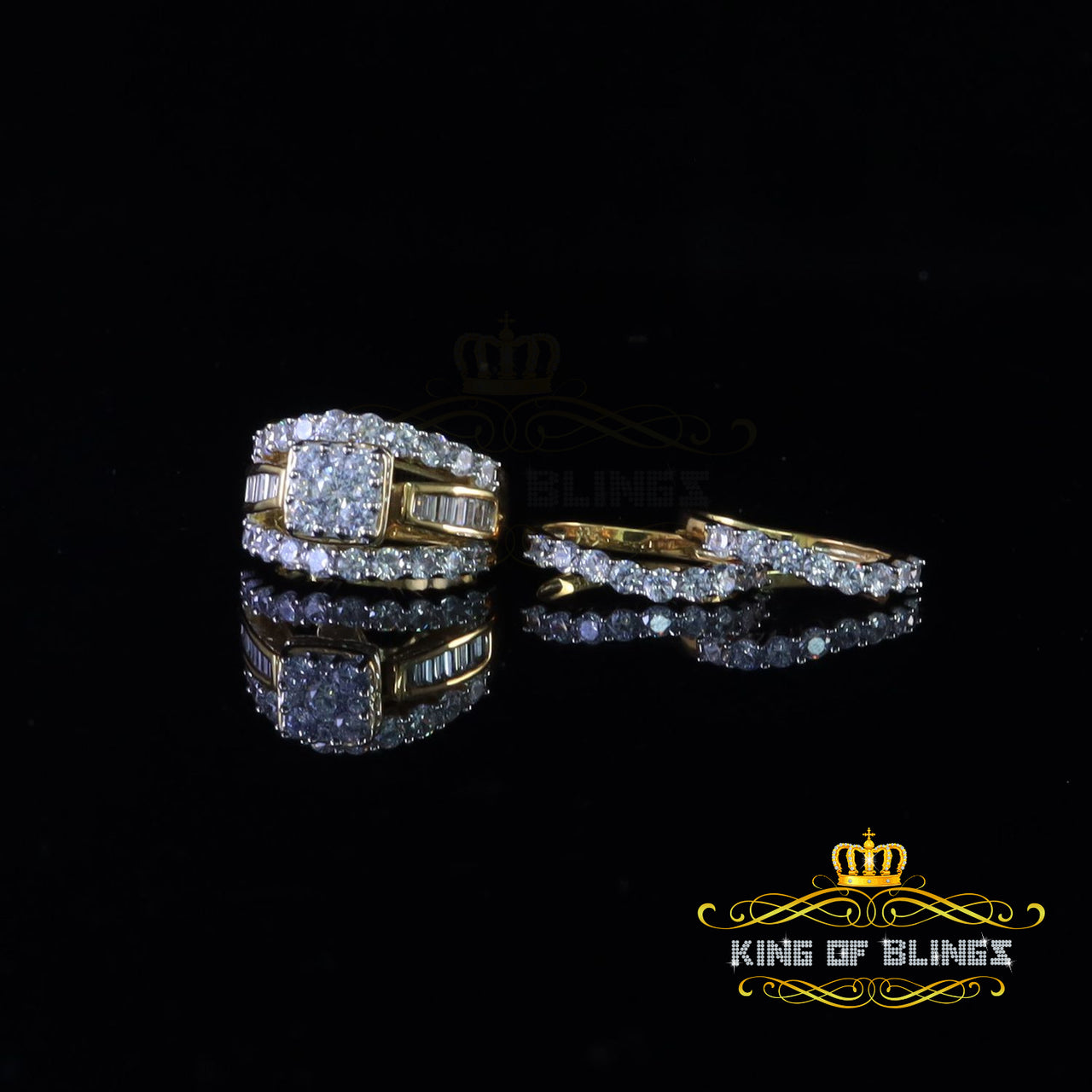 King Of Bling's Yellow 925 Silver 7.50ct Cubic Zirconia 3 Piece Halo Bridal Womens Ring Size 7