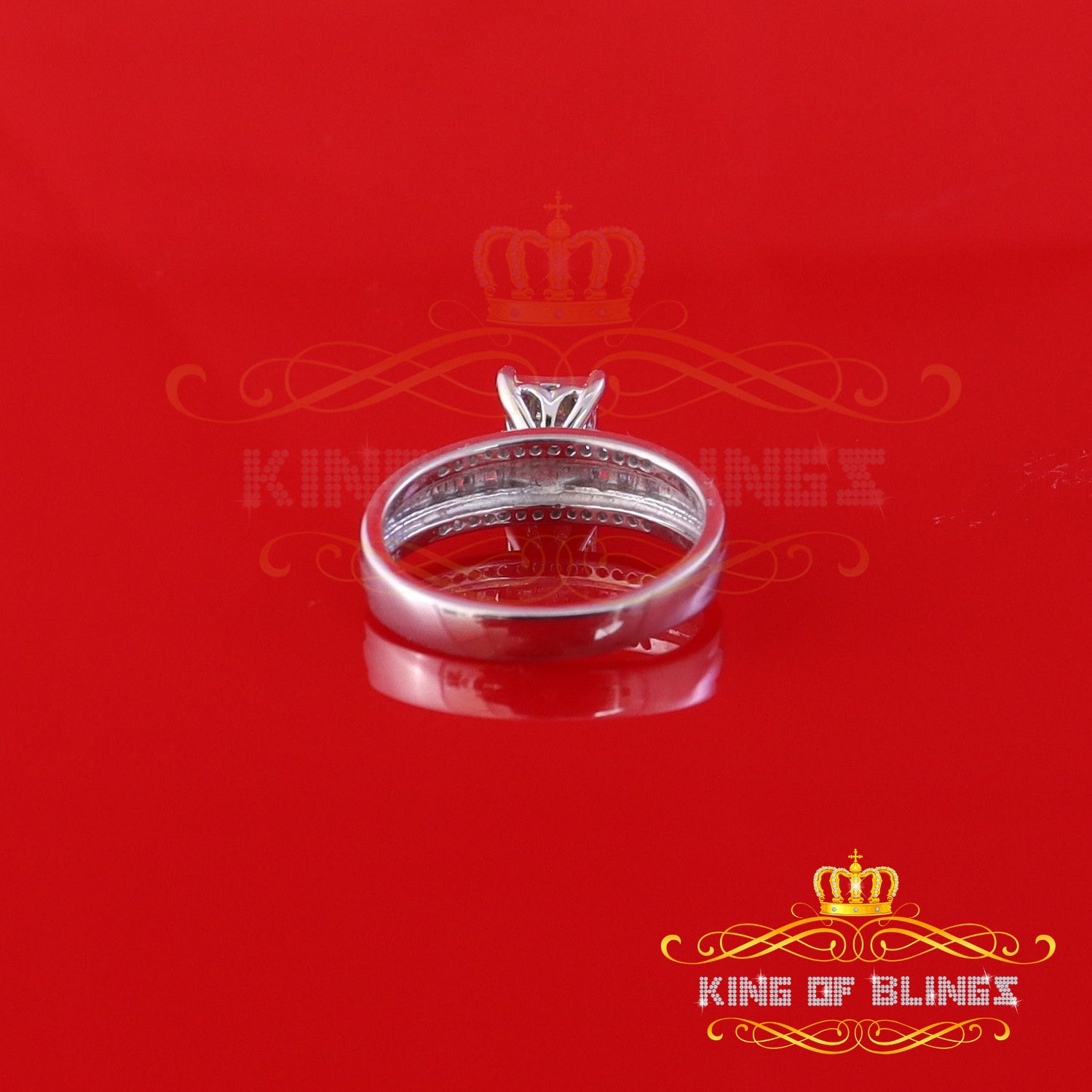 King Of Bling's 925 Sterling Silver White Real 0.33ct Princess Diamonds Square Ring Size 7 King Of Blings