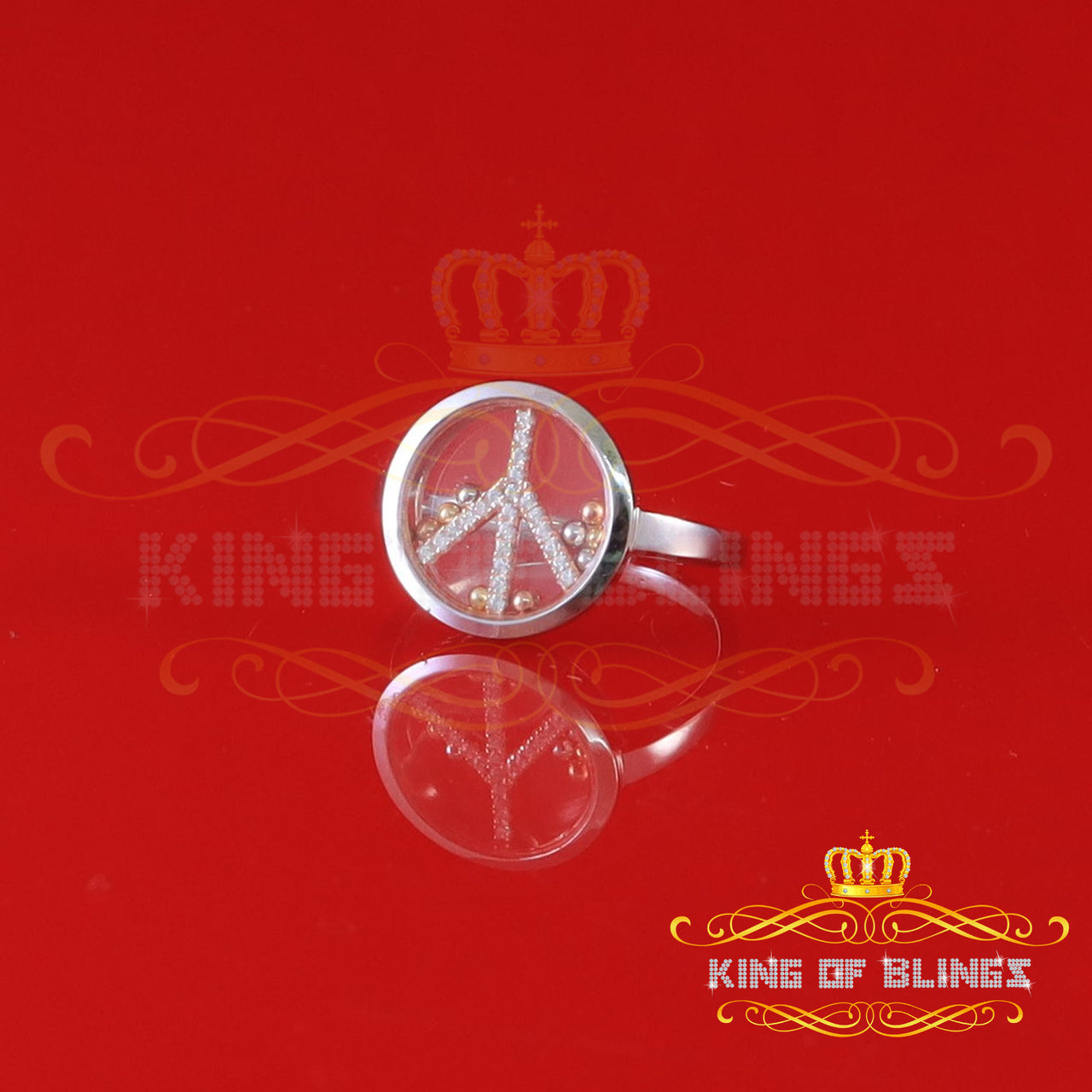King Of Bling'sSterling 925 White Silver 0.30ct Round Cubic Zirconia Fancy Womens Ring Size 7