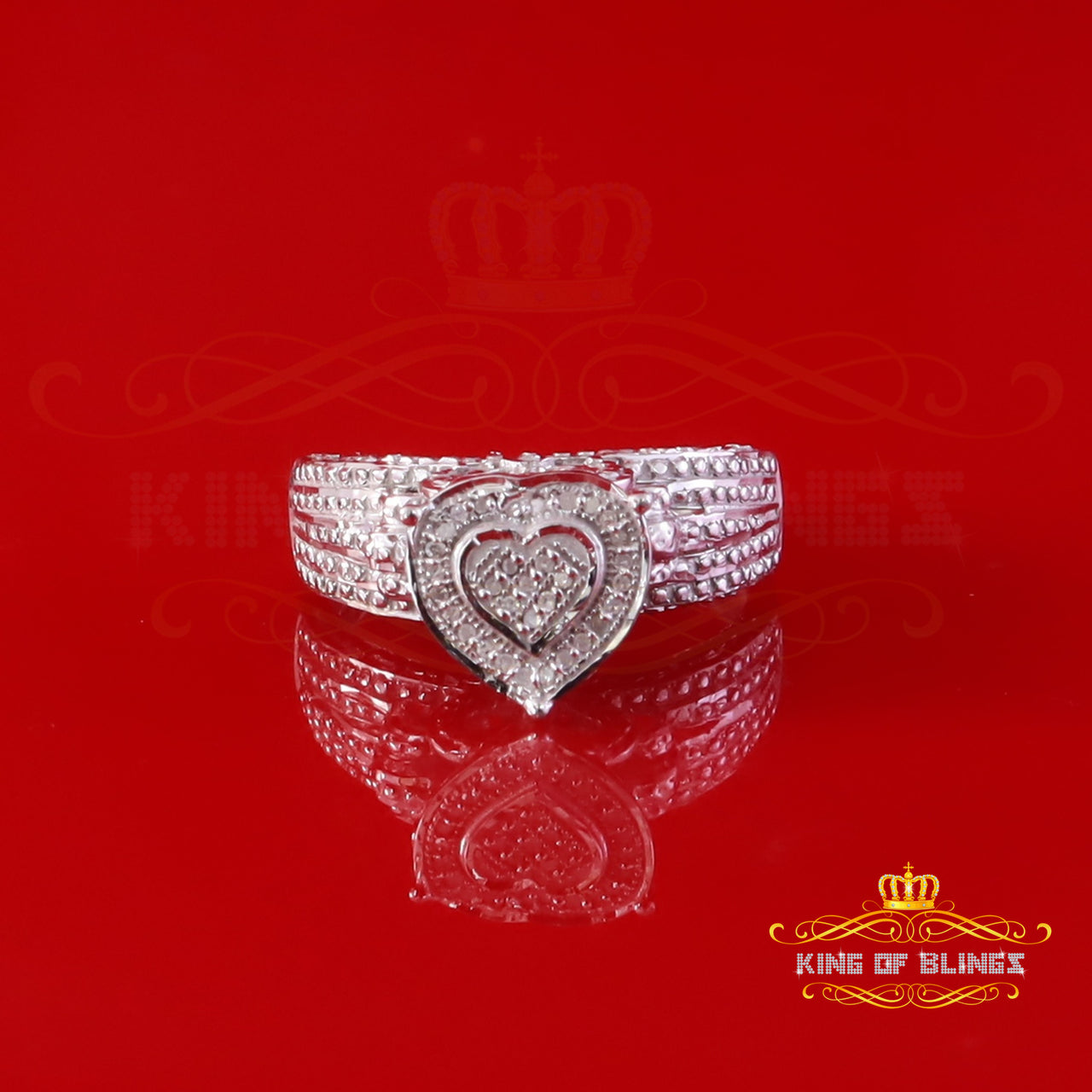 King Of Bling's Real Diamond 0.10ct White 925 Sterling Silver Womens Engagement Heart Ring SZ 7 King of Blings