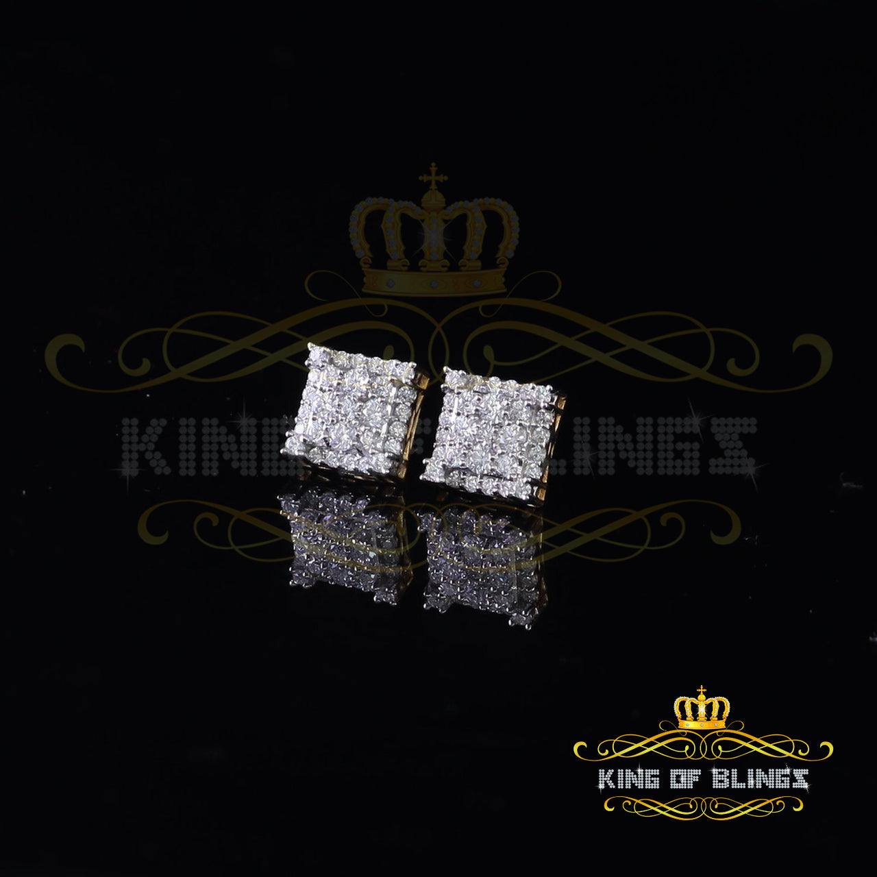 King Of Bling's 1.75ct Vvs 'D' Color Genuine Moissanite Stud SQUARE Earring10k Real Yellow Gold