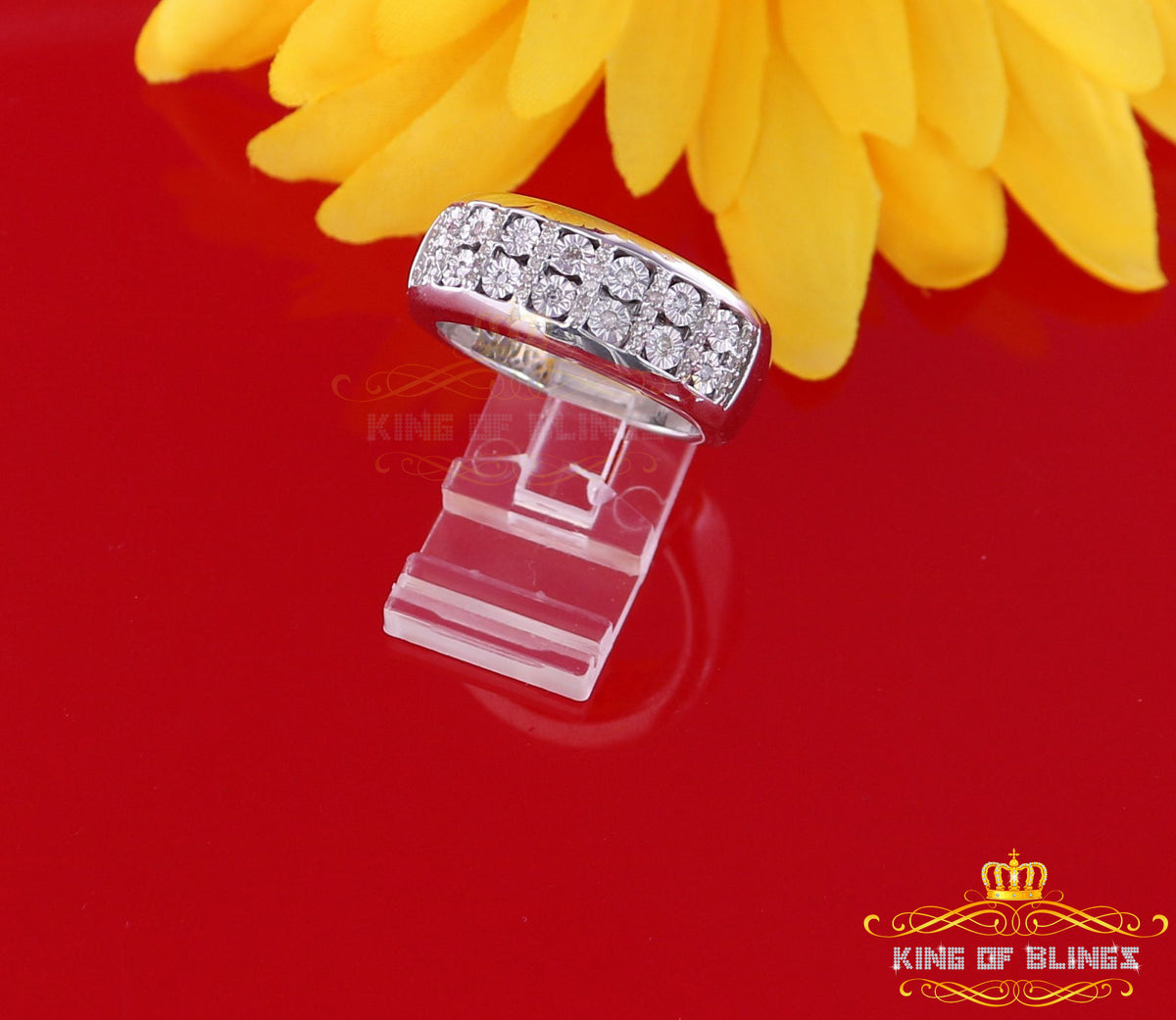King Of Bling's 0.20CT Real Diamond Men's Sterling Silver White Ring Size 11 in Band Style KING OF BLINGS