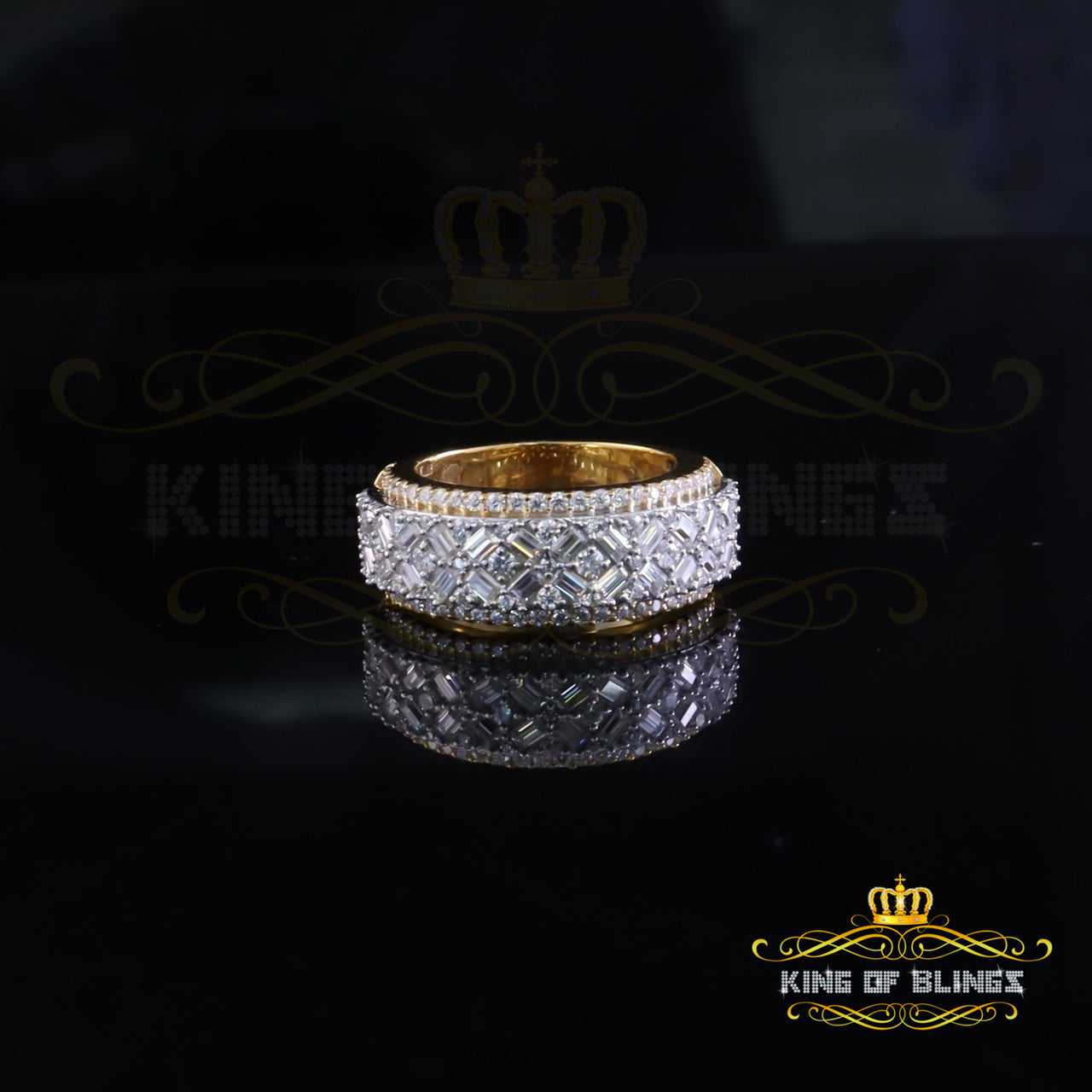 King of Bling's New Baguette Band Ring SZ 8 Women/Men 925 Yellow Silver2.50ct VVS D Moissanite King of Blings