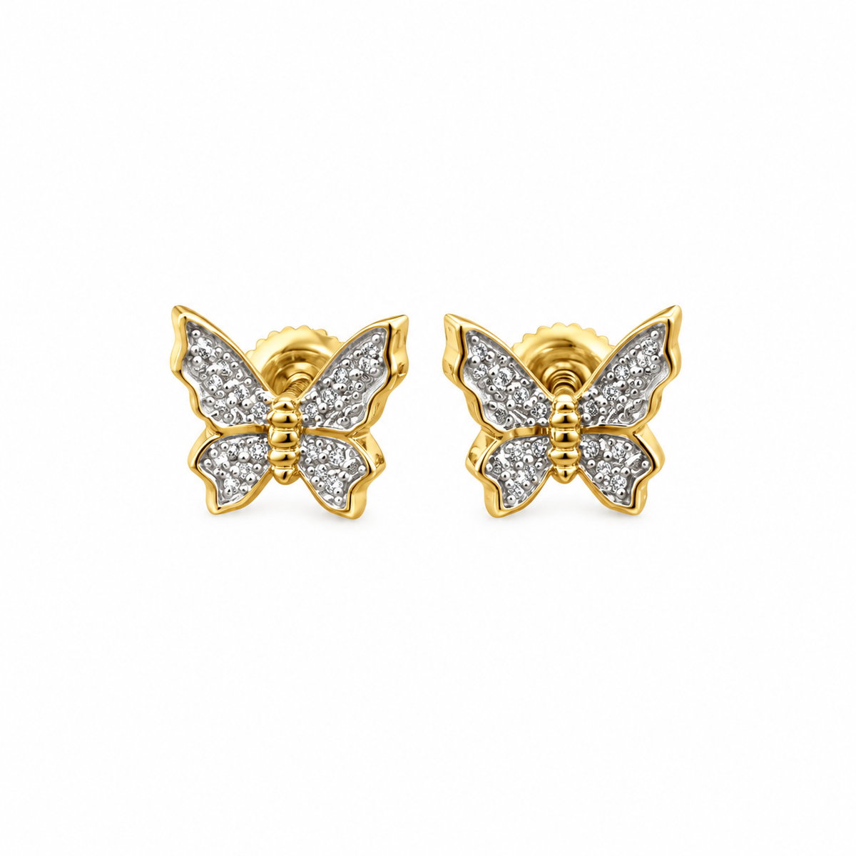 King of Bling's Women's 0.17ct Cubic Zirconia Butterfly Stud Earrings Yellow 925 Sterling Silver KING OF BLINGS