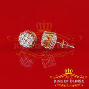 King of Blings-0.07ct Diamond 925 Sterling Yellow Silver For Men's & Womens Stud Round Earring KING OF BLINGS
