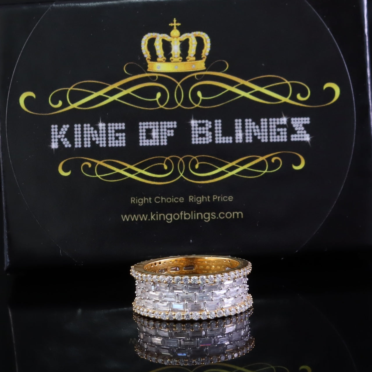 King of Bling's Women for Round Band Rings SZ 7 Sterling Silver 3.50ct VVS 'D' Moissanite Yellow KING OF BLINGS