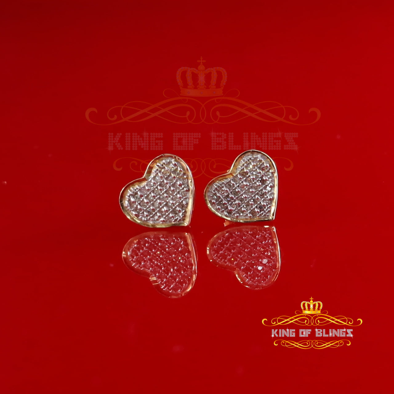 King Of Bling's 10K Real Yellow Gold with 0.15ct Diamond Heart Stud Earring For Women 's & Men's KING OF BLINGS
