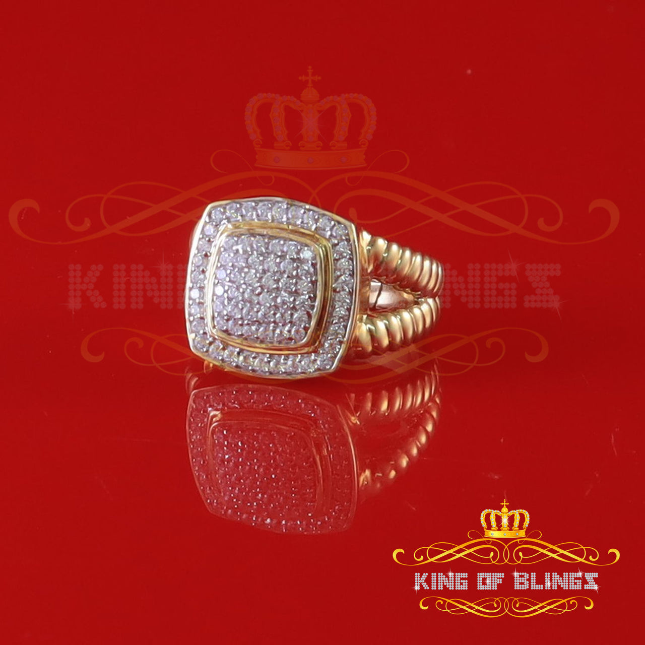King Of Bling's 1.33ct Yellow Silver Square Cubic Zirconia Womens Adjustable Ring From SZ 8 to10