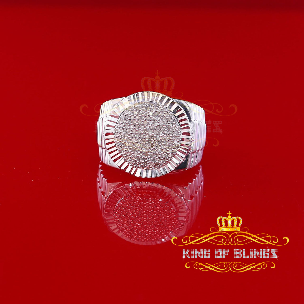 King Of Bling's 925 Sterling Silver 0.50 CT Real Diamond Men's White Luxury Round Ring Size 9