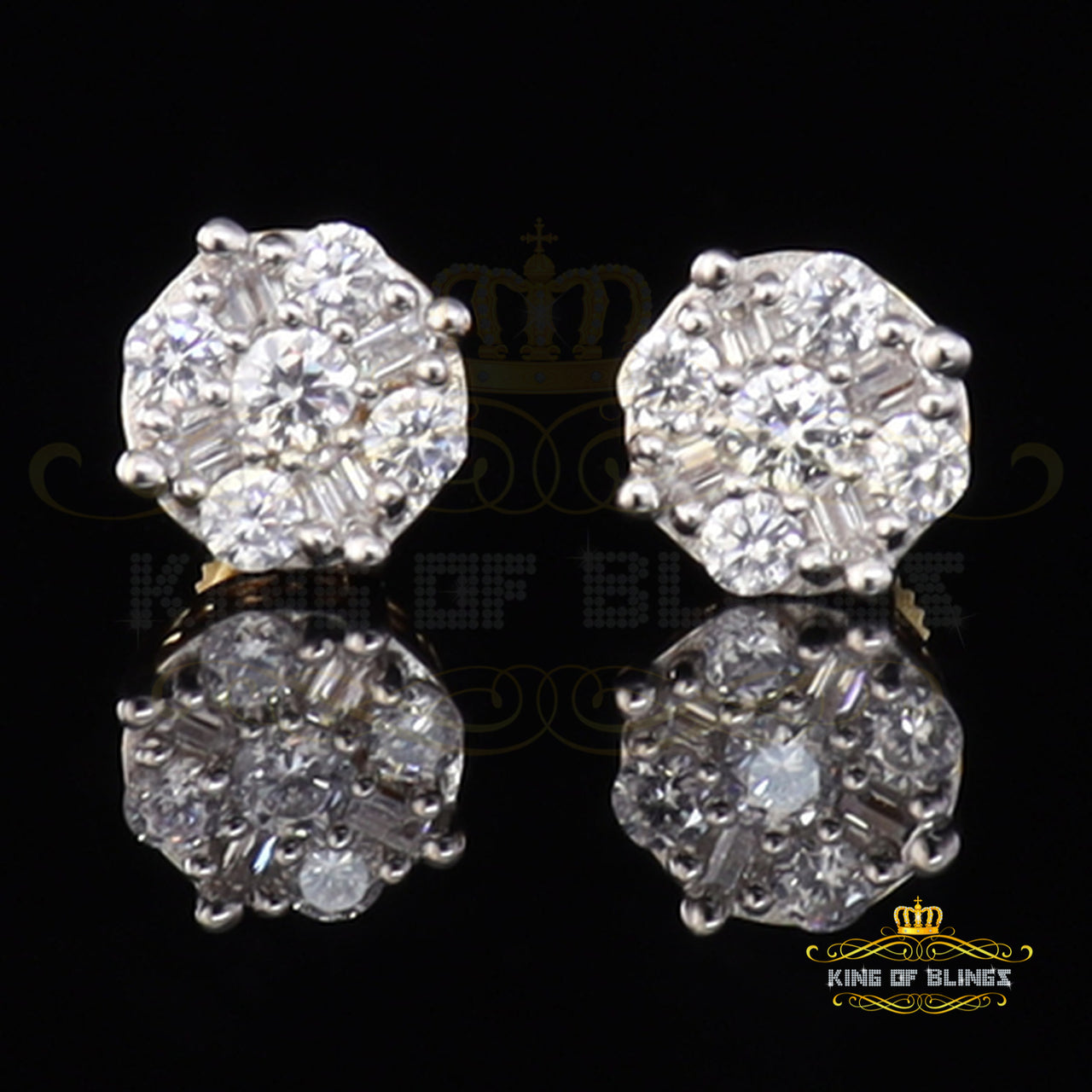 King of Bling's 925 Yellow 1.96ct Sterling Silver Cubic Zirconia Women's Hip Hop Round Earrings KING OF BLINGS