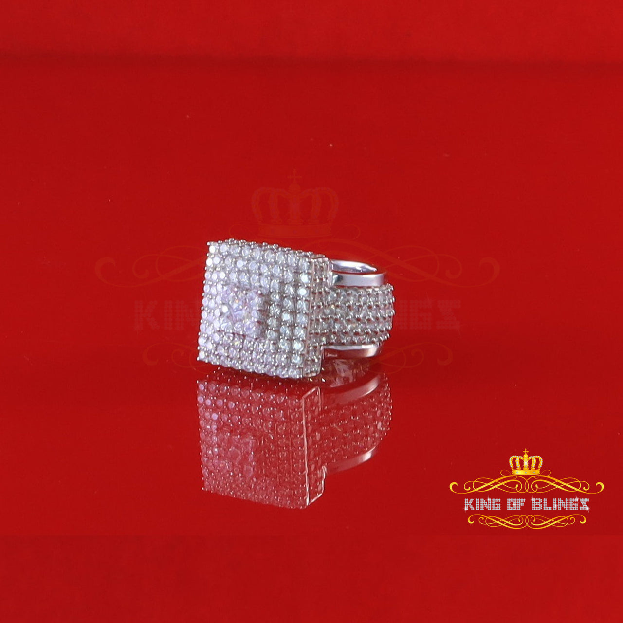 King Of Bling'sSterling White Silver 14.00ct Cubic Zirconia Square Fashion Men's Ring Size 9