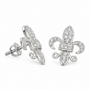 King of Bling's 925 White Silver Women's Fleur de Lis Screw Back 0.36ct Cubic Zirconia Earrings KING OF BLINGS