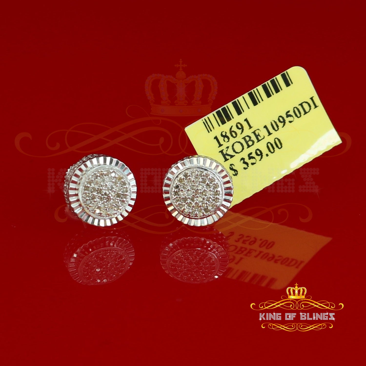 Women's 925 White Sterling Silver 0.15ct Diamond Men's Round-Shape Stud Earrings KING OF BLINGS