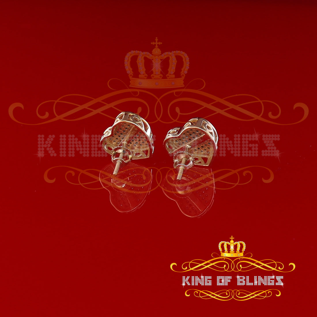 King of Blings-Micro Pave 0.25ct Real Diamonds 925 Yellow Silver Women's & Men's Heart Earrings KING OF BLINGS