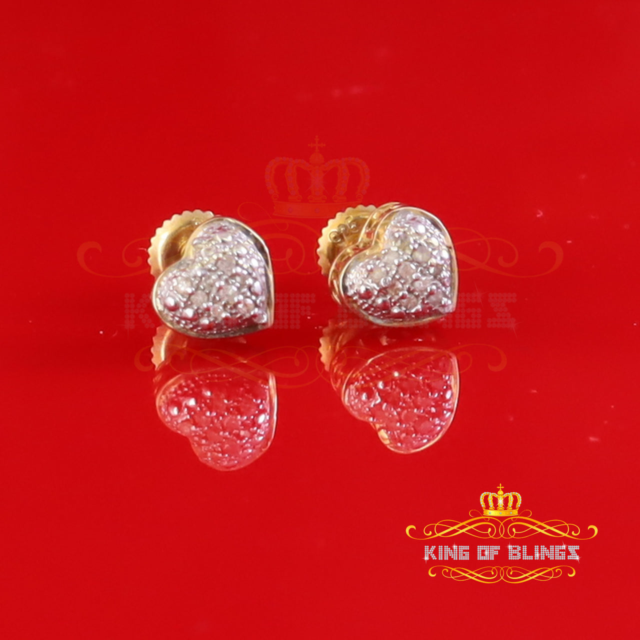 King of Blings-925 Sterling Yellow 0.05cts Silver Heart Shape Stud Earrings Diamond For Women's