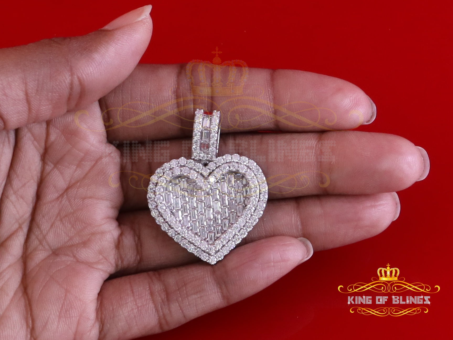 King Of Bling's 925 Sterling White Silver Heart Pendant 7.50ct VVS D Clr Moissanite for He/She. KING OF BLINGS
