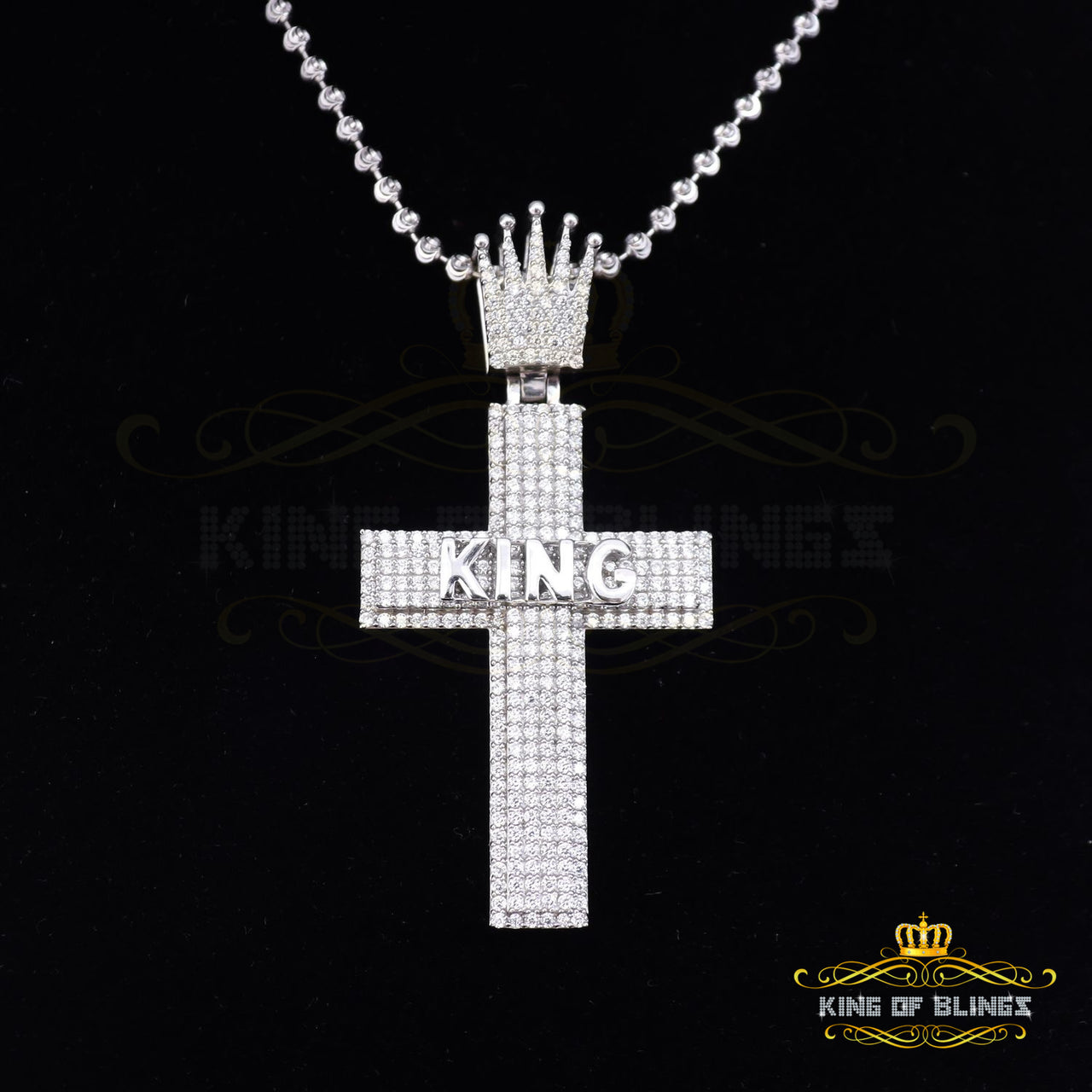 White CROSS Shape 925 Sterling Sliver Pendant with 6.40ct Cubic Zirconia Stone