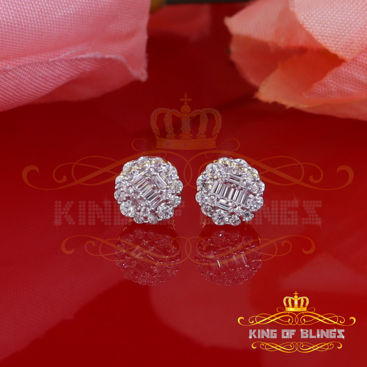 King of Bling's 925 Yellow Sterling Silver 0.74ct Cubic Zirconia Women's Hip Hop Flower Earrings KING OF BLINGS
