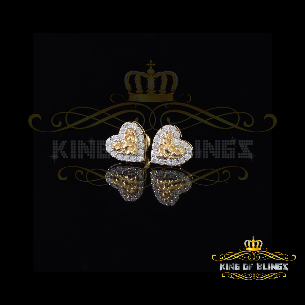 King  of Bling's 1.00ct Moissanite Yellow 925 Sterling Silver Women's Heart Shape Nugget Earring
