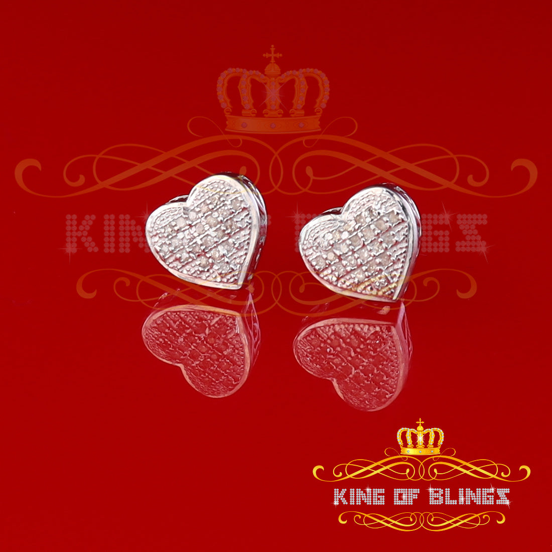 King Of Bling's White Aretes Para Hombre Heart 925 Silver 0.10ct Diamond Women's /Men's Earrings KING OF BLINGS