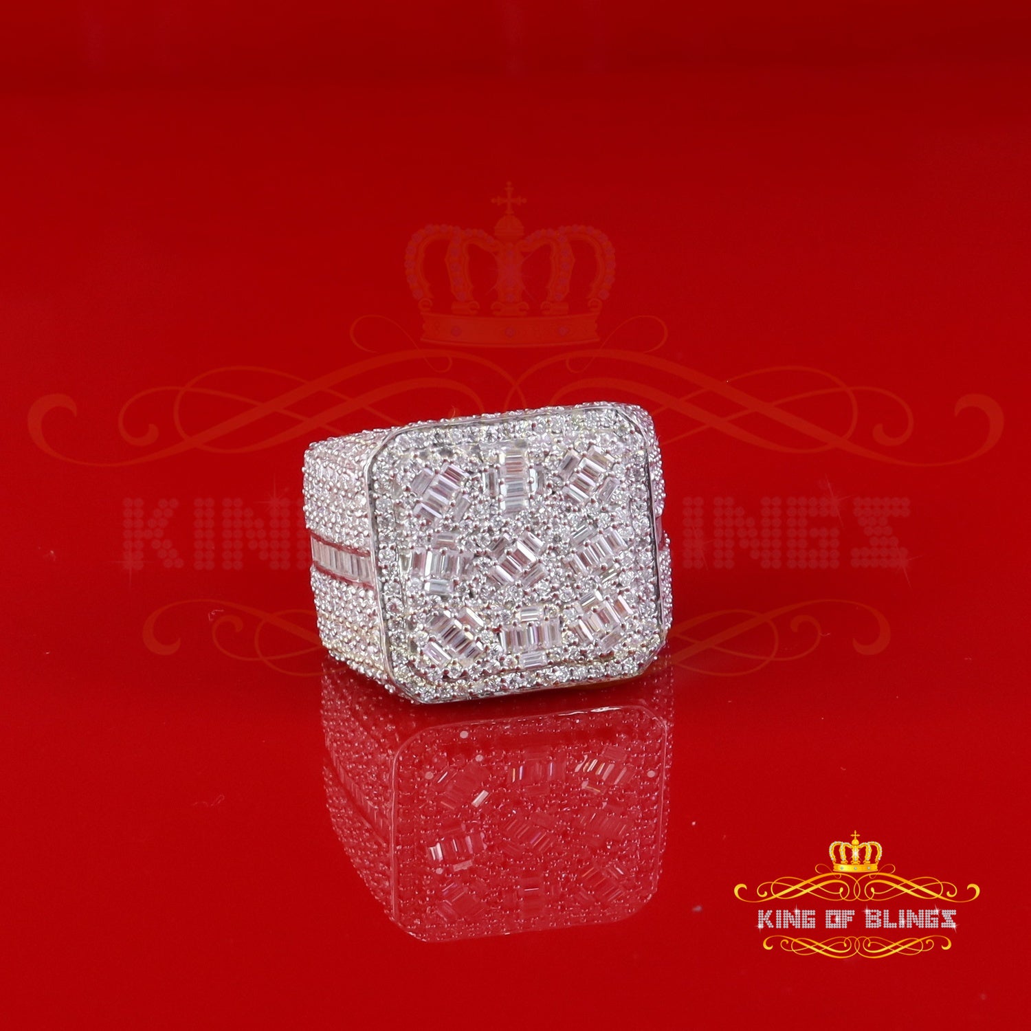 King of Bling's Men's/Womens 6.50ct VVS 'D' Moissanite Stone White Silver Square Rings Size 10 King of Blings