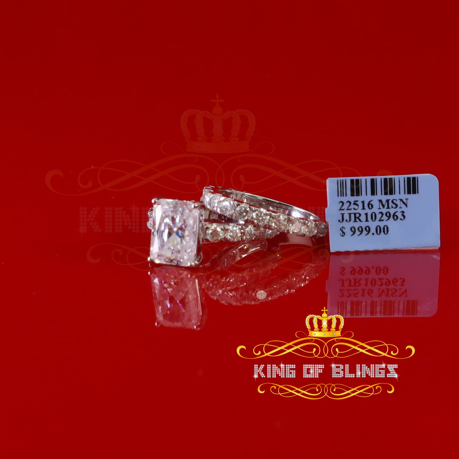 King of Bling's 925 Silver Mens/Women Bridal Rings Emerald Shape Size 8 White 7.00ct Moissanite KING OF BLINGS