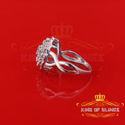 King Of Bling's 0.10CT Real Diamond 925 Sterling White Silver Womens Floral Ring Size 7 KING OF BLINGS