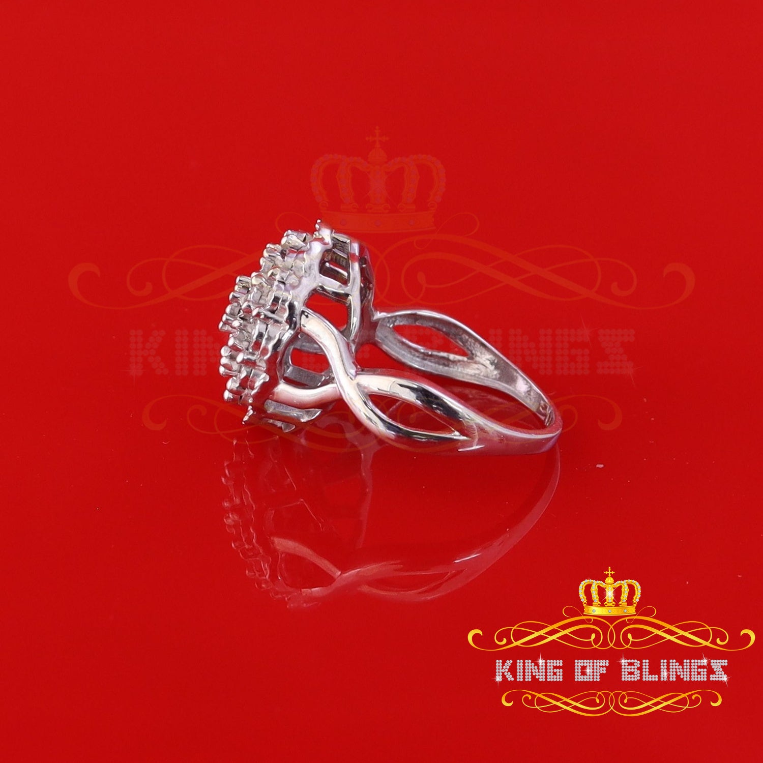 King Of Bling's 0.10CT Real Diamond 925 Sterling White Silver Womens Floral Ring Size 7 KING OF BLINGS
