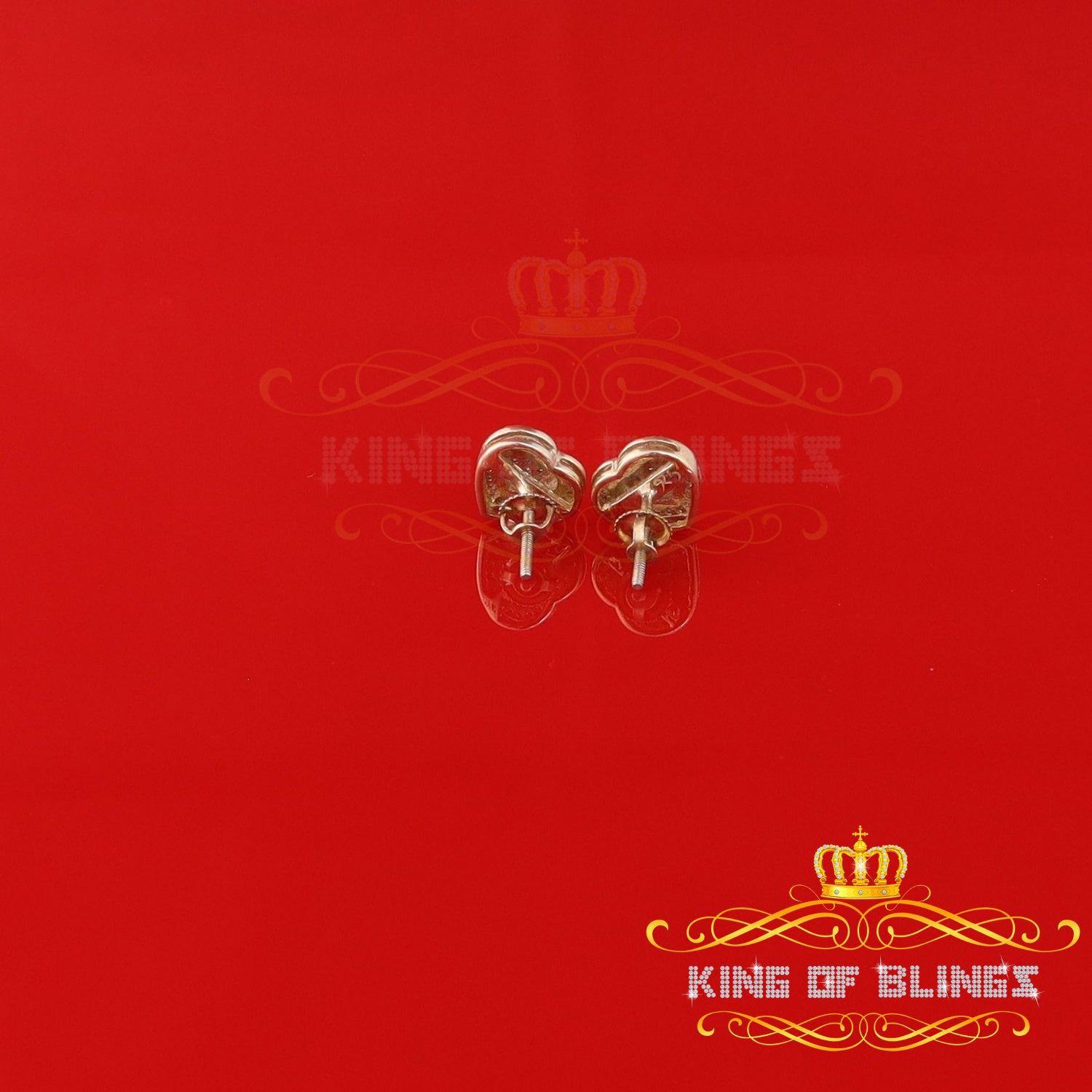 King of Blings-0.10ct Diamond Heart Earring Yellow 925 Sterling Silver Stud For Men's & Women's KING OF BLINGS