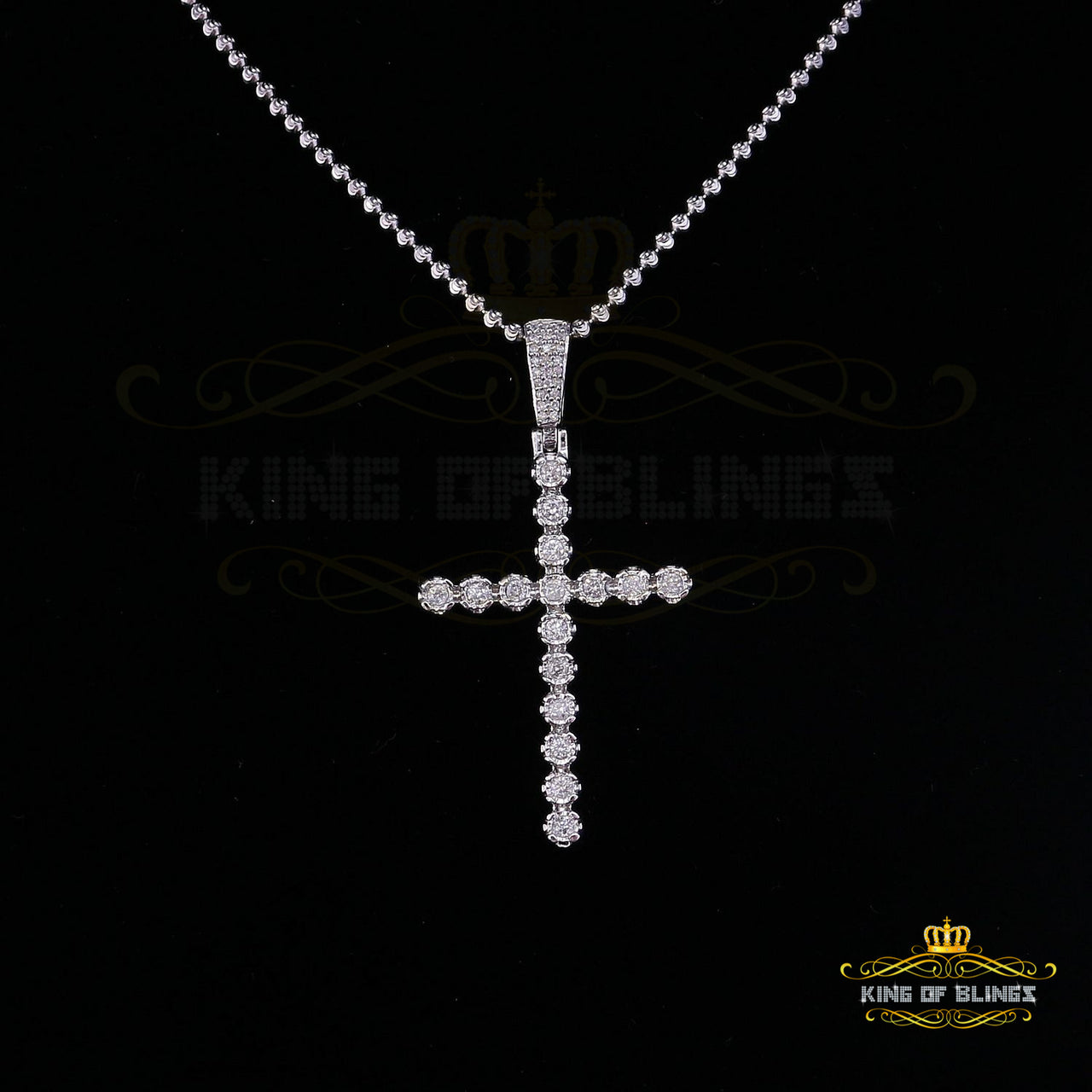 King Of Bling's Real 0.66ct Diamond Sterling Silver CROSS Charm Necklace Fashion Pendant White