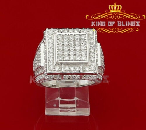 King Of Bling'sWhite Silver 6.25ct Cubic Zirconia Square Men's Adjustable Ring From SZ 9 to 11 KING OF BLINGS