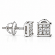 King Of Bling's 925 Sterling Silver 0.05ct Small Diamond Women's & Men's White Square Earring KING OF BLINGS