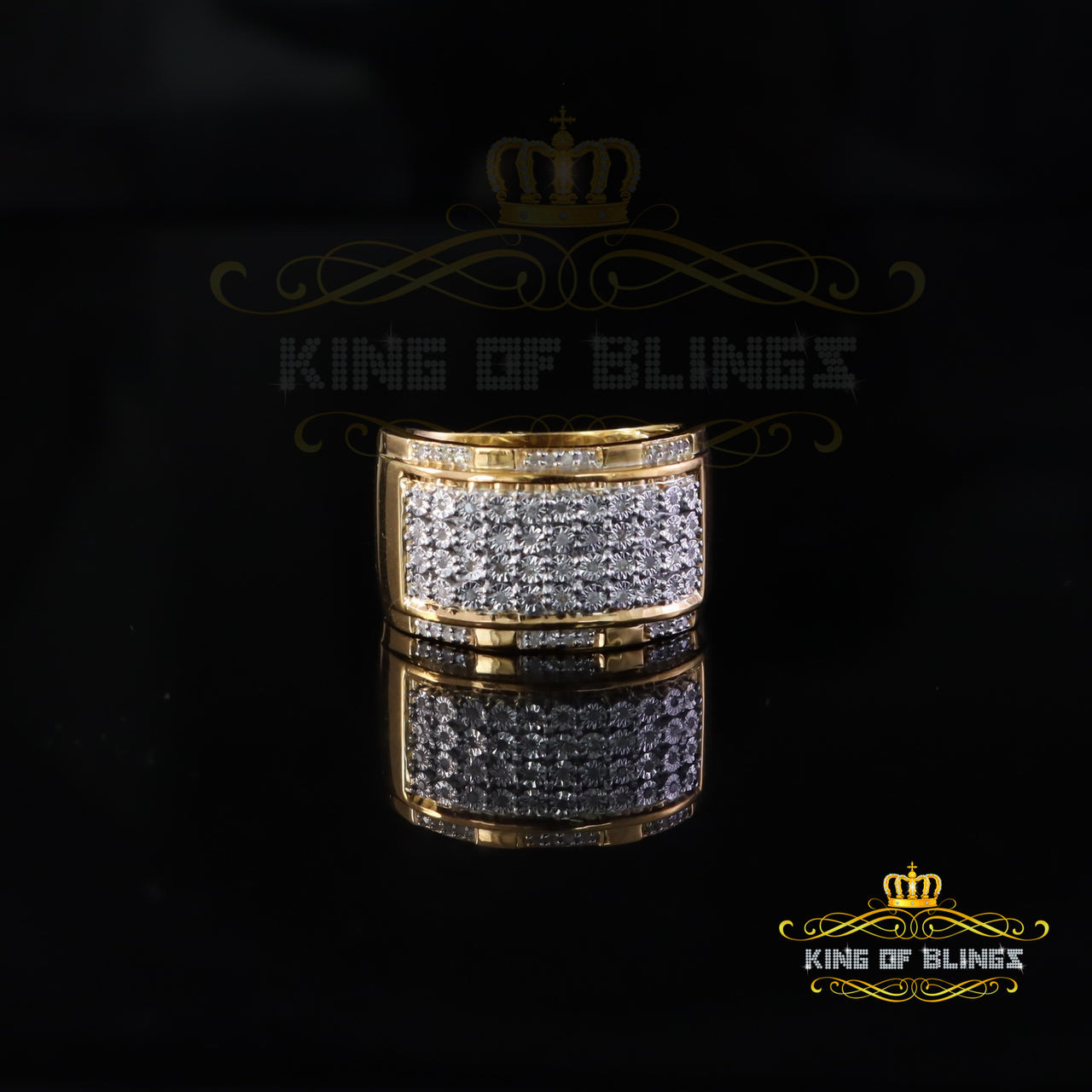 Big 0.25ct Real Diamond 925 Yellow Miracle set Silver Wide Men's Band Ring SZ10