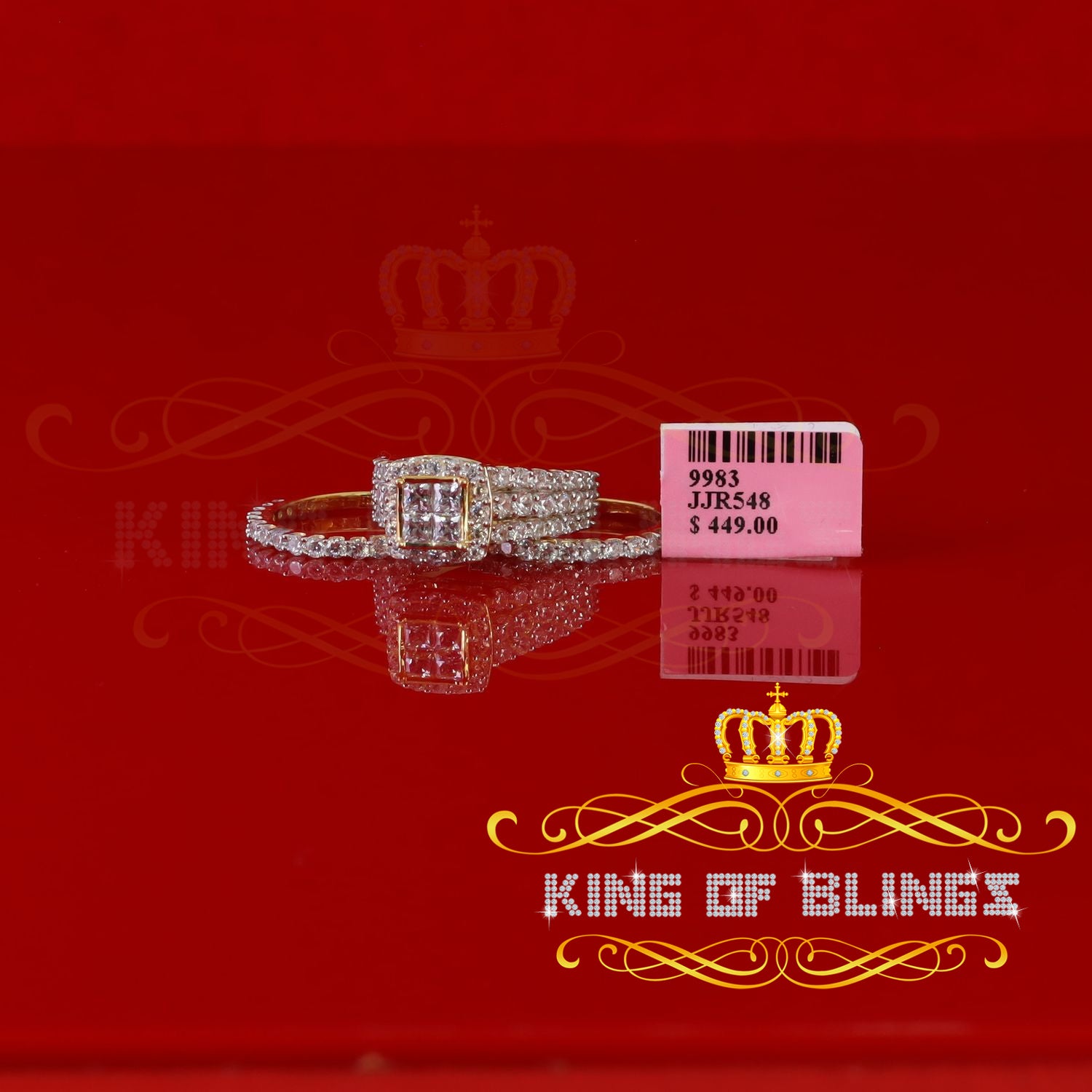 King Of Bling's 925 Sterling Yellow Square 2.08ct Cubic Zirconia Silver Bridal Ring size 6 KING OF BLINGS