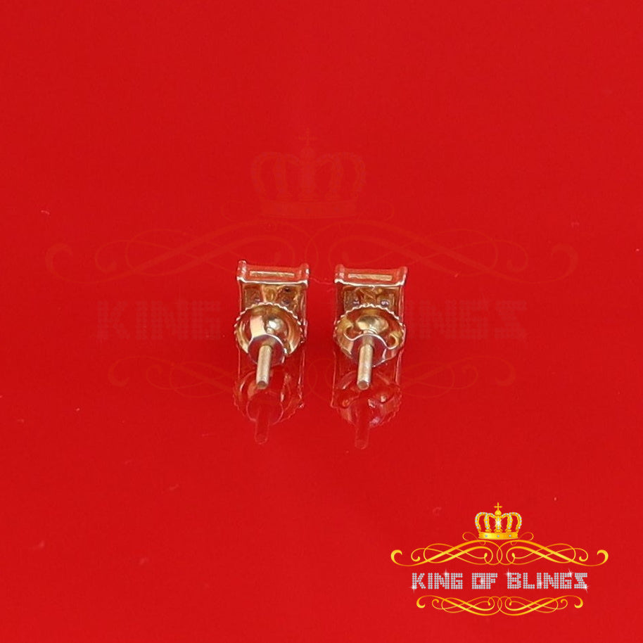 King Of Bling's 925 Sterling Silver 0.05ct Genuine Diamond Women's & Men's Yellow Square Earring KING OF BLINGS