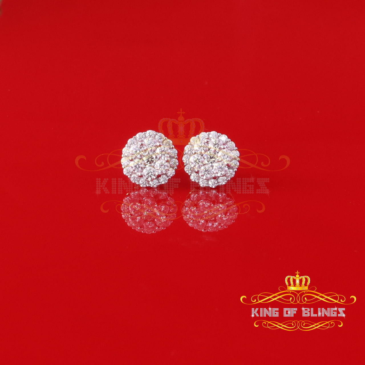 King  of Bling's Men's/Womens 925 Silver Yellow 1.66ct VVS 'D' Moissanite Round Stud Earrings KING OF BLINGS