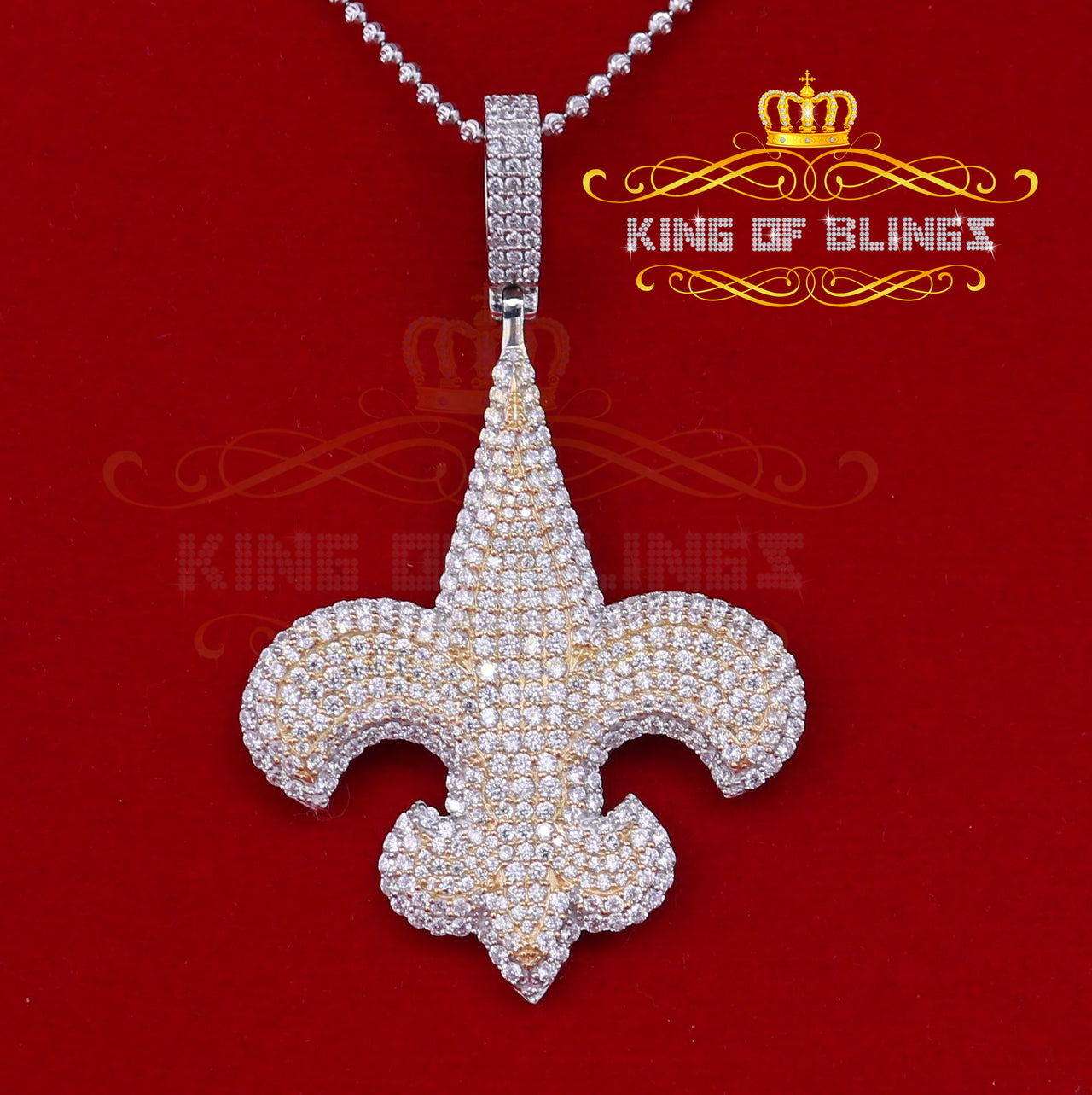 925 Sterling Silver Fleur de Lis Shape White Pendant with 9.66ct Cubic Zirconia KING OF BLINGS