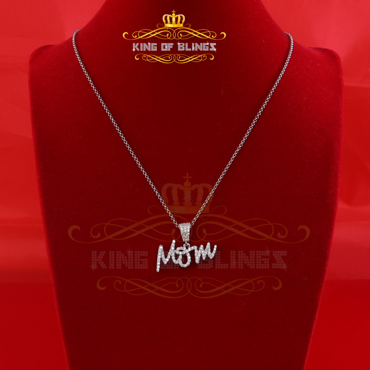 King Of Bling's Beautiful MOM Letter Pendant with 0.90ct Cubic Zirconia White Sterling Silver KING OF BLINGS
