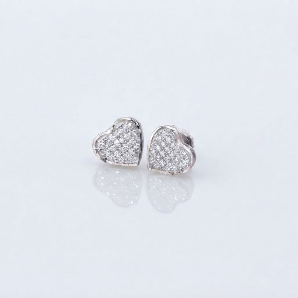 King Of Bling's 925 Sterling Silver 0.10ct Diamond Heart Earrings For Women White Stud For Men KING OF BLINGS