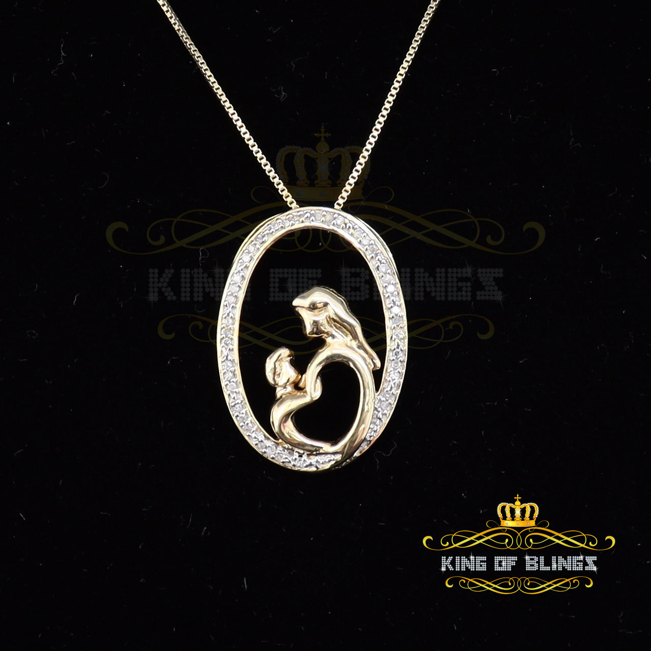 King Of Bling's Real 0.10ct Diamond 925 Sterling Silver MOTHER'S CHILD LOVE Yellow Pendant KING OF BLINGS