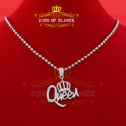 King Of Bling's Surprise 1.00ct Real Moissanite White 925 Silver Pendant for your Queen W/ crown King Of Blings