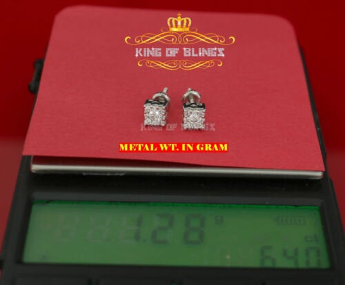 King of Bling's Hip Hop 925 White Silver Screw Back 0.6ct Cubic Zirconia Women's Square Earrings KING OF BLINGS