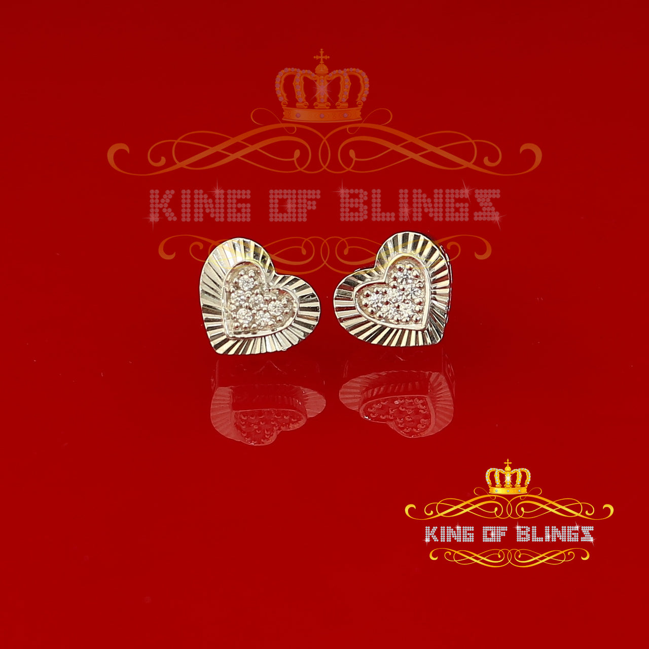 King of Blings- Aretes Para Hombre 925 White Silver 1.36ct Cubic Zirconia Heart Women's Earrings