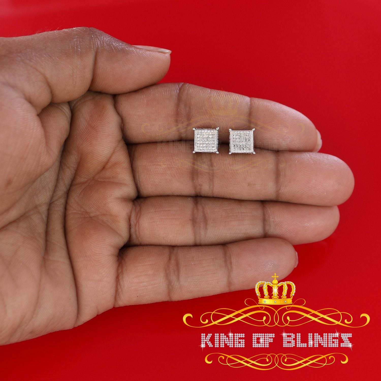 King Of Bling's 0.20ct Diamond Collection White 925 Sterling Silver Women & Men Square Earrings KING OF BLINGS