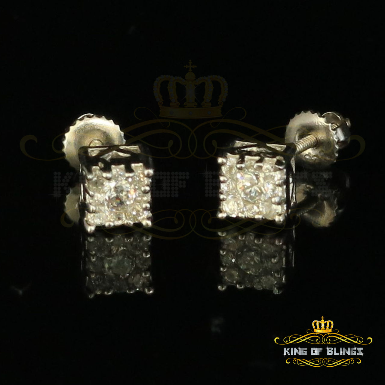 King of Bling's 0.34ct Cubic Zirconia 925 White Sterling Silver Women's Hip Hop Square Earrings