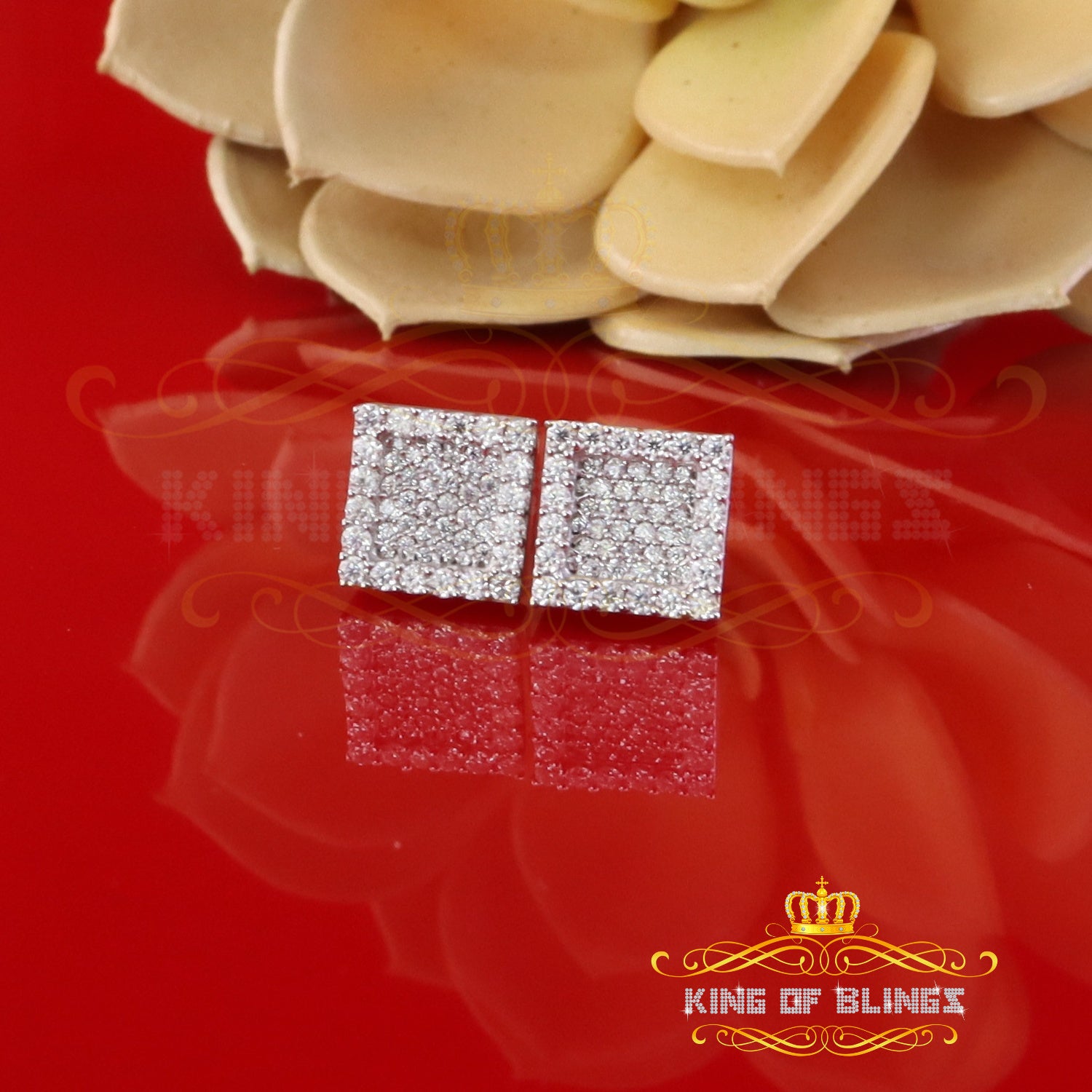 925 White Silver 0.80ct VVS D Moissanite Square Stud Earring Men's/Womens King of Blings