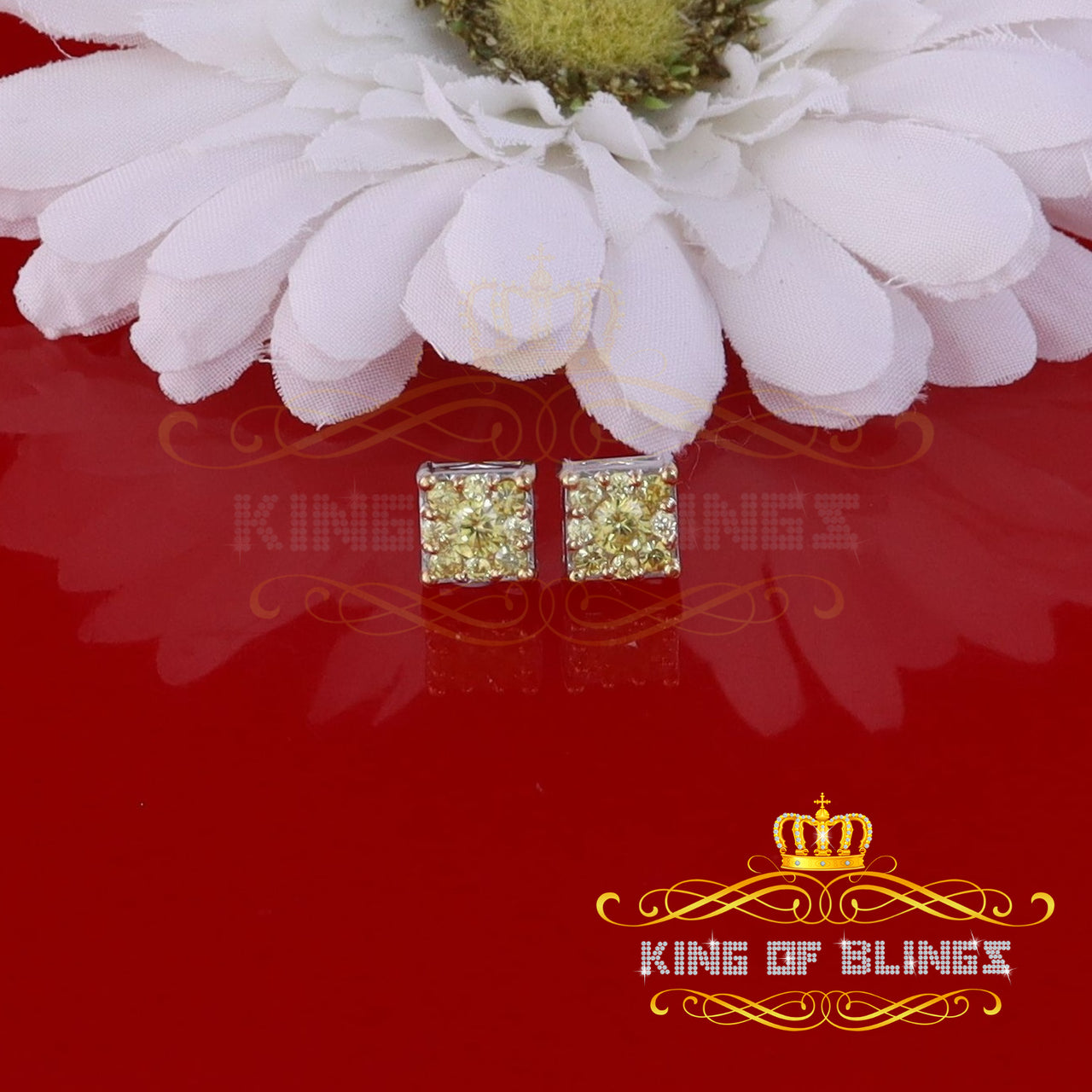King of Blings- 2.00ct Cubic Zirconia 925 White Silver Women's & Men's Hip Hop Square Earrings KING OF BLINGS